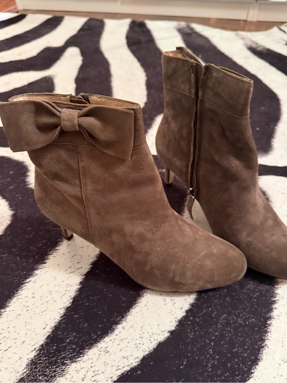 Kate Spade Suede Bow Accent Ankle Boots - Taupe